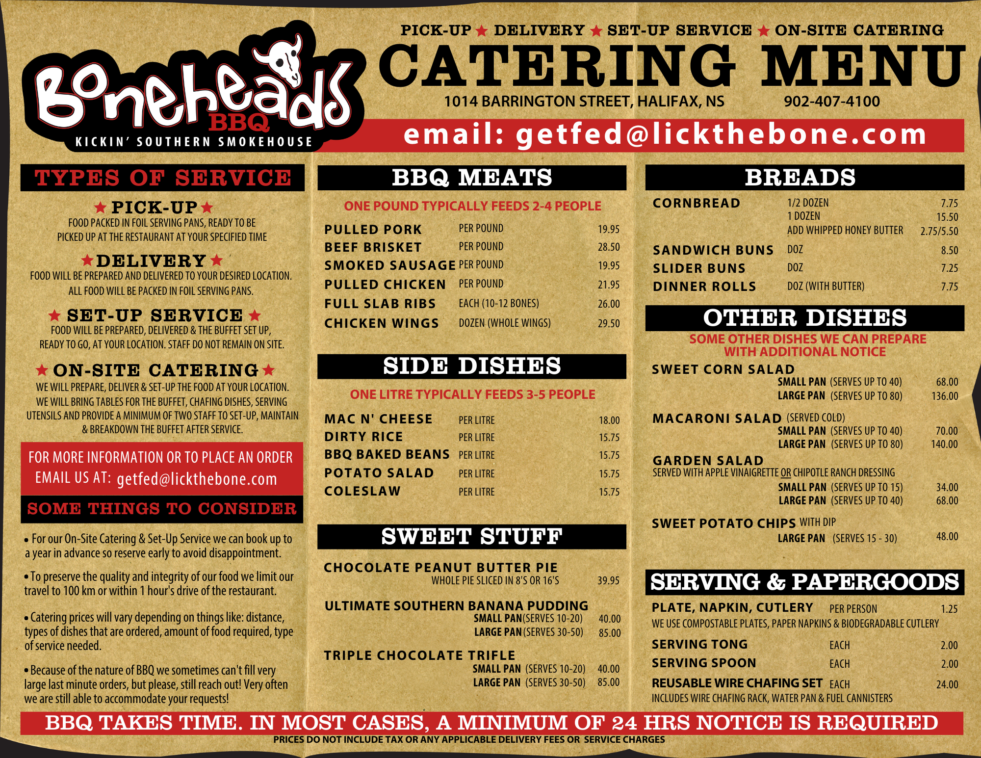 BONEHEADS BBQ CATERING MENU